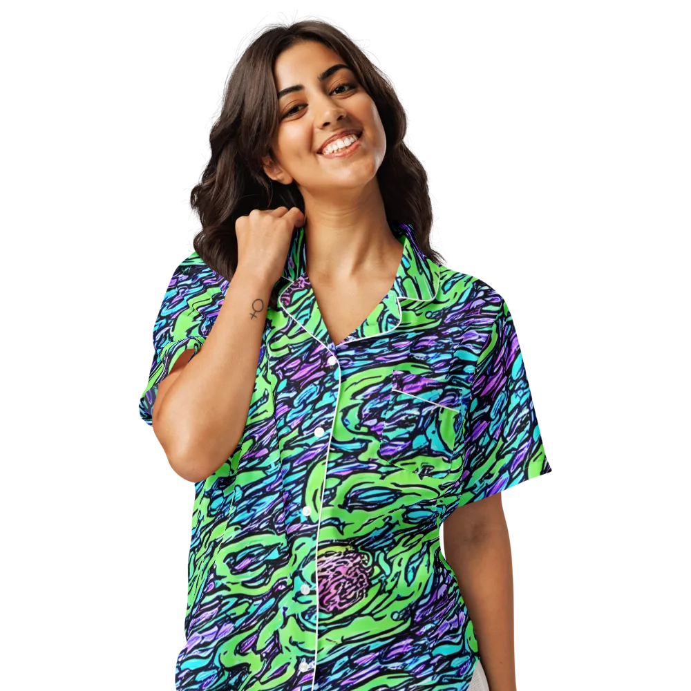 Neon Bloom Current on Women's Short Sleeve Pajama Top — Front