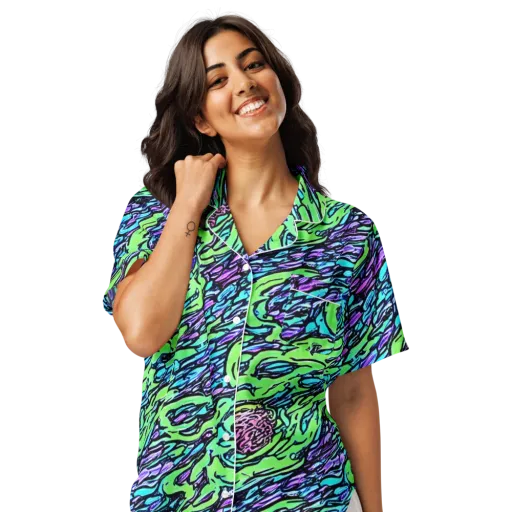 Neon Bloom Current on a Women's Short Sleeve Pajama Top