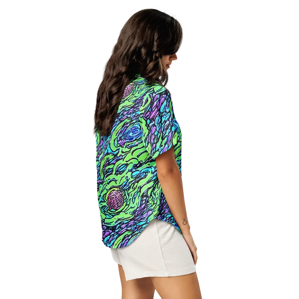 Neon Bloom Current on Women's Short Sleeve Pajama Top — Right Back