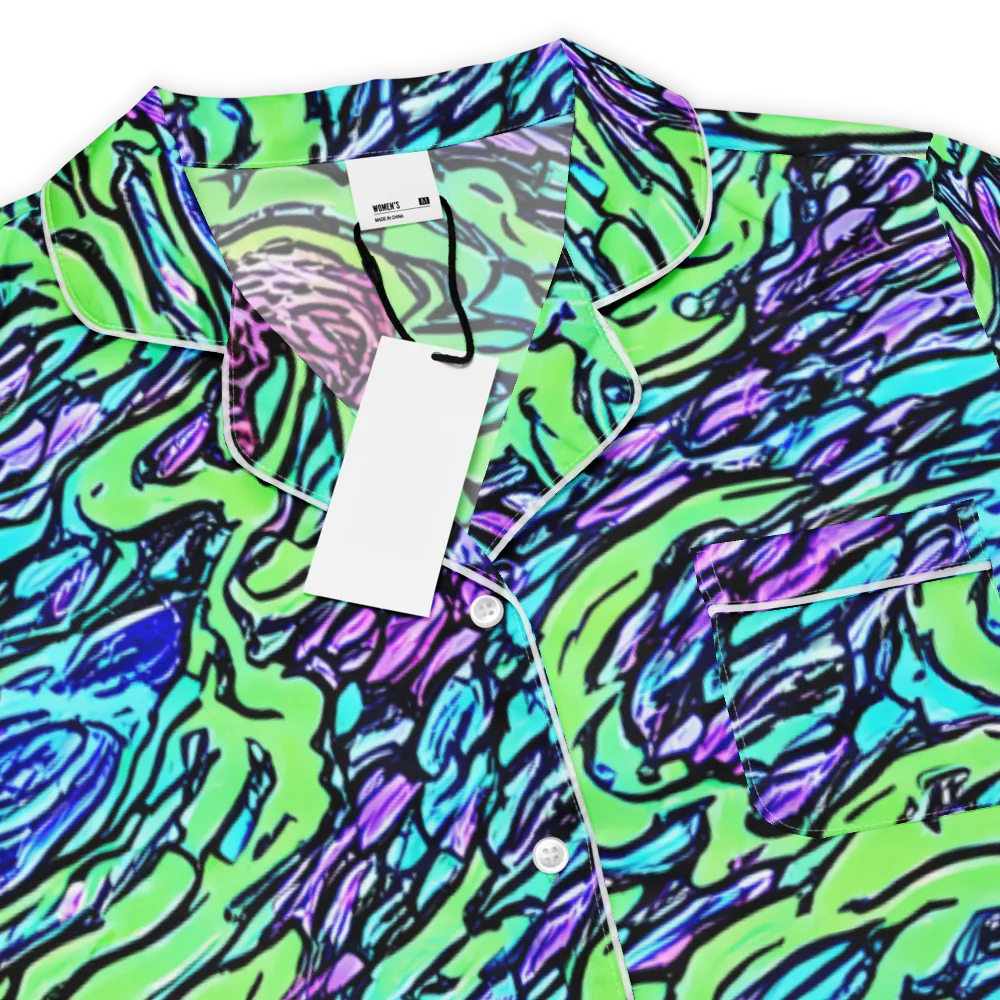 Neon Bloom Current on Women's Short Sleeve Pajama Top — Product details