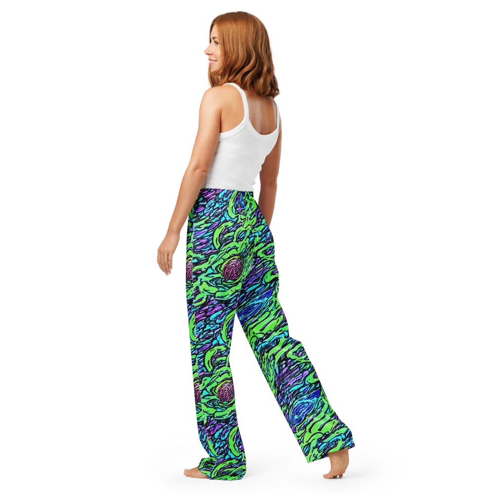 Neon Bloom Current on Women's Pajama Pants — Back