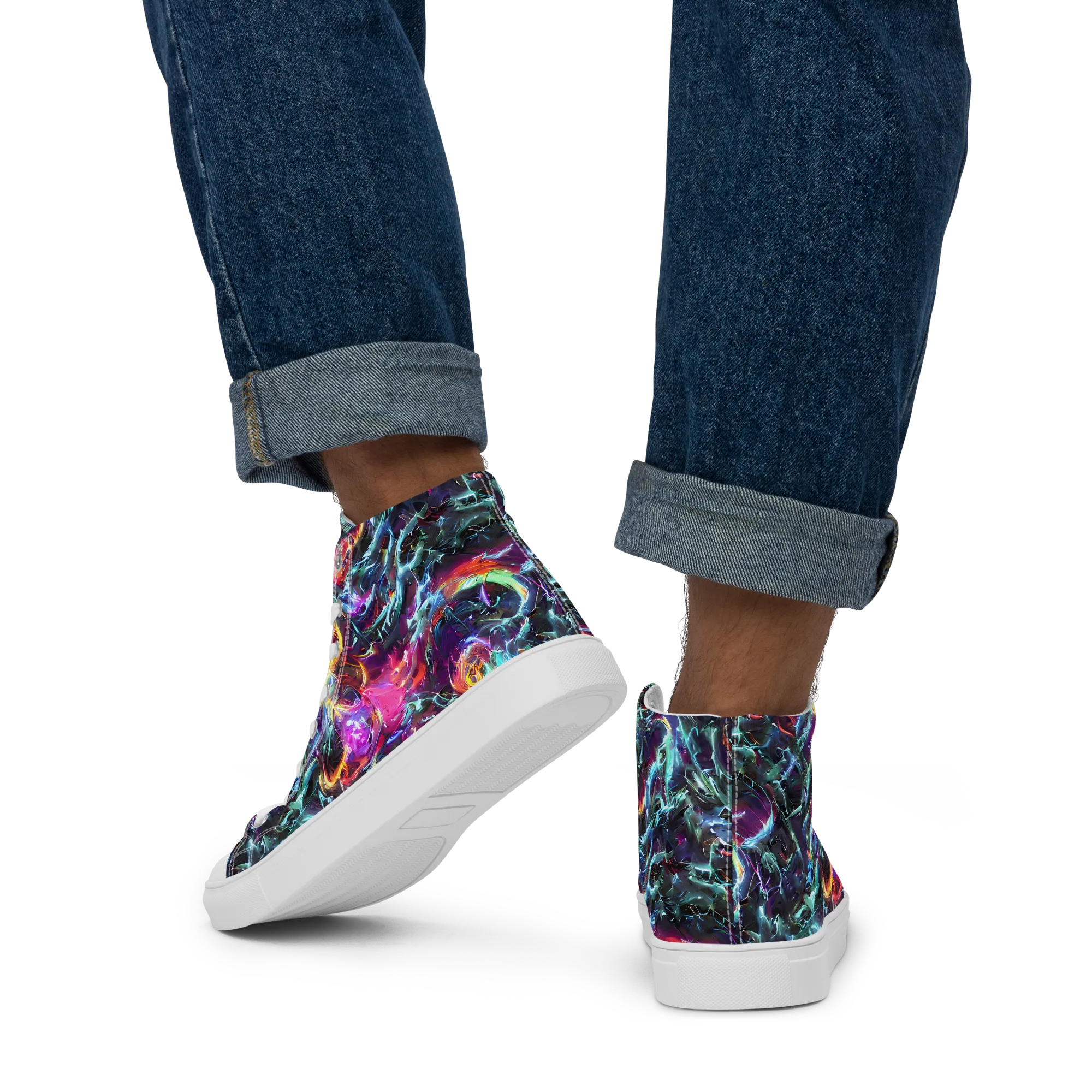 Fathomless Glow on Men's High Top Canvas Shoes — Back