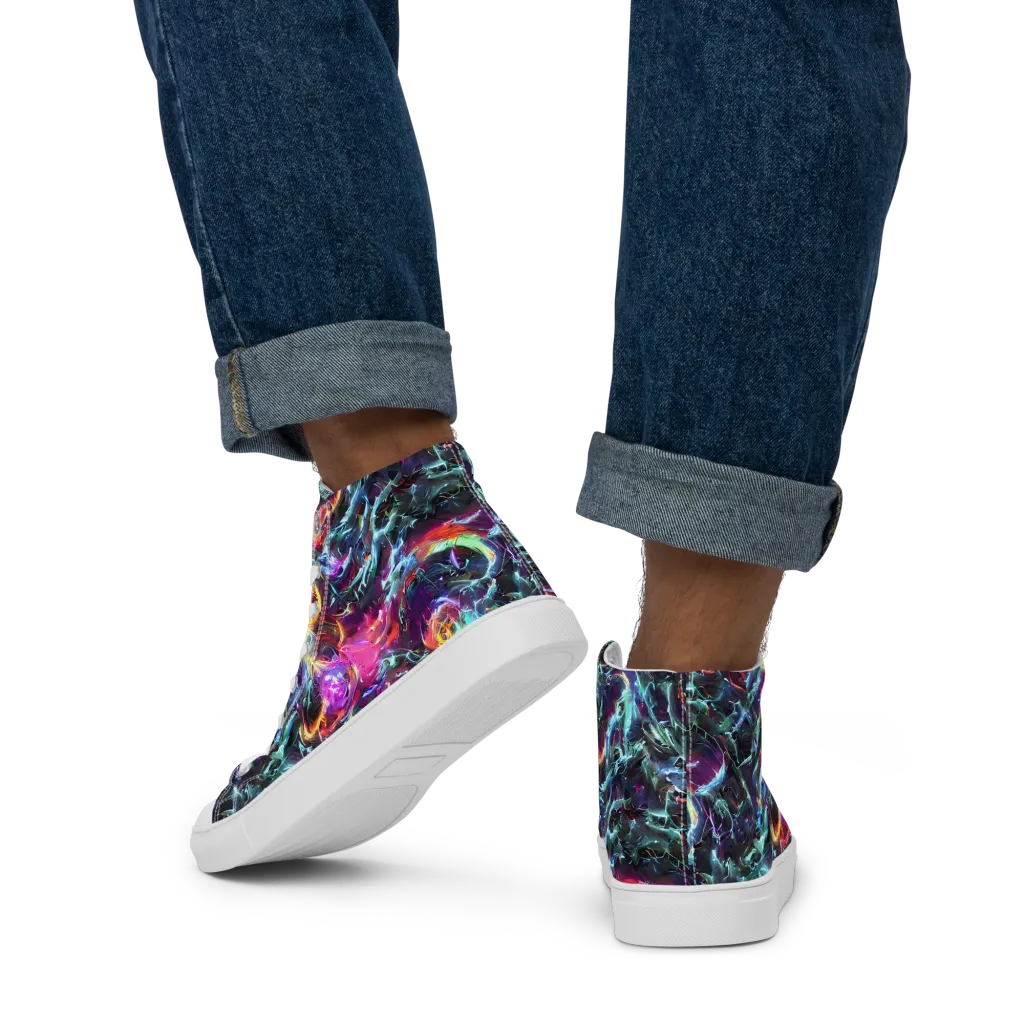 Fathomless Glow on Men's High Top Canvas Shoes — Back