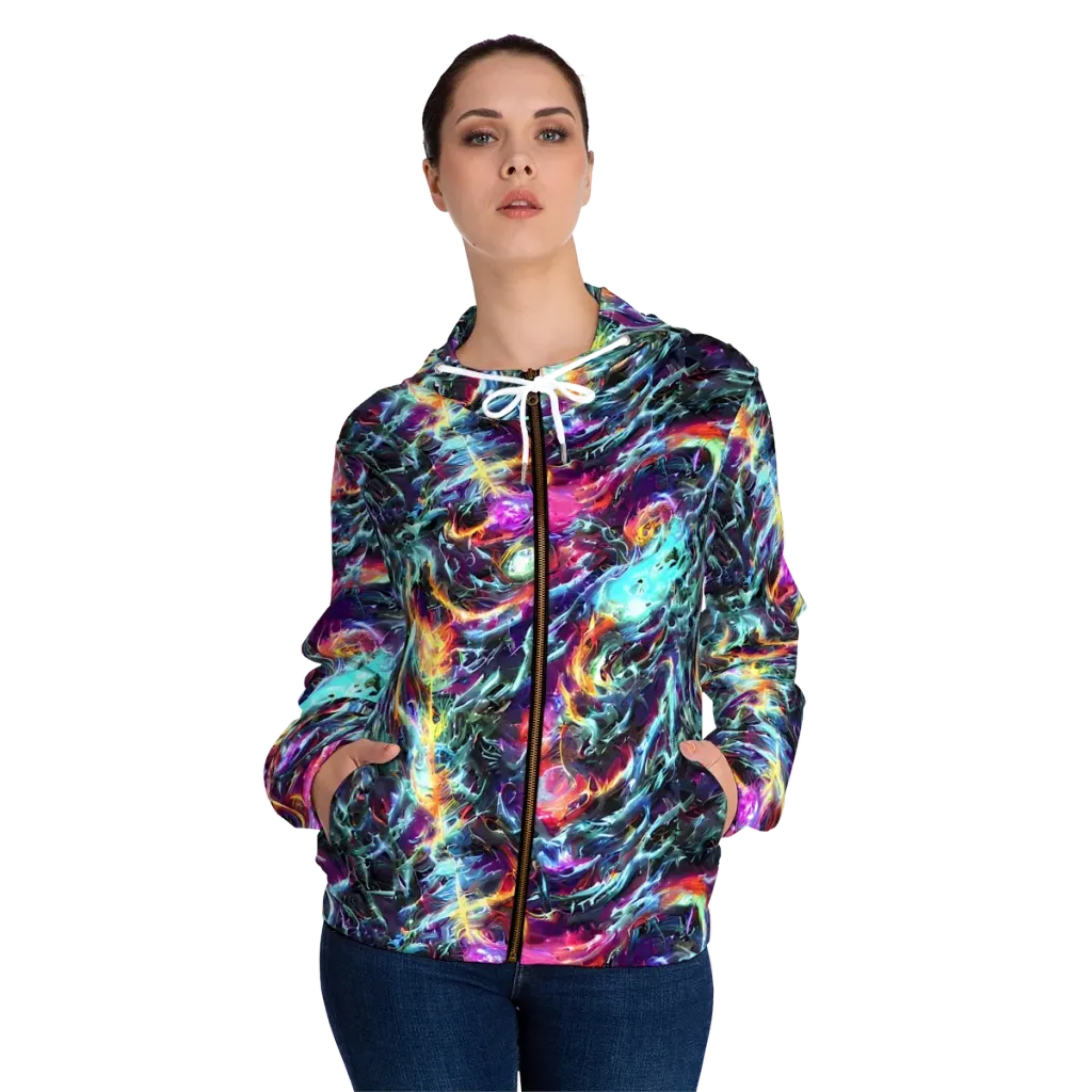 Fathomless Glow on Women's Full-Zip Hoodie — Front On Person