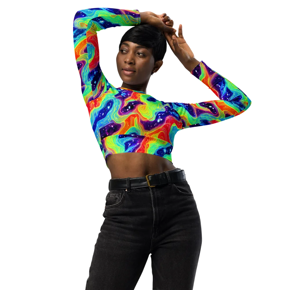 Nova Marble on Long Sleeve Crop Top — Front