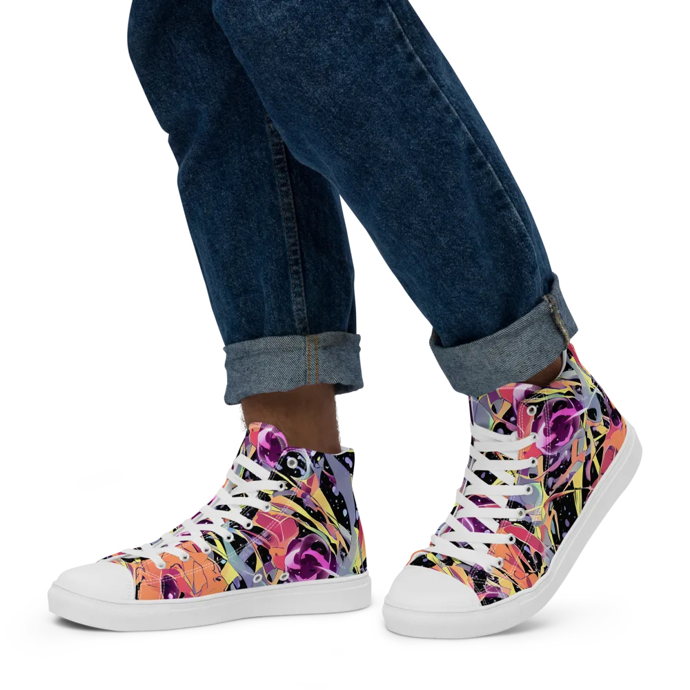 Candy Eclipse on Men's High Top Canvas Shoes — Left