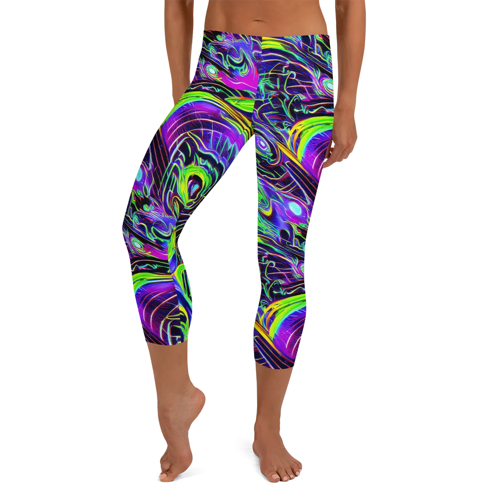 Circuit Bloom on Capri Leggings — Front