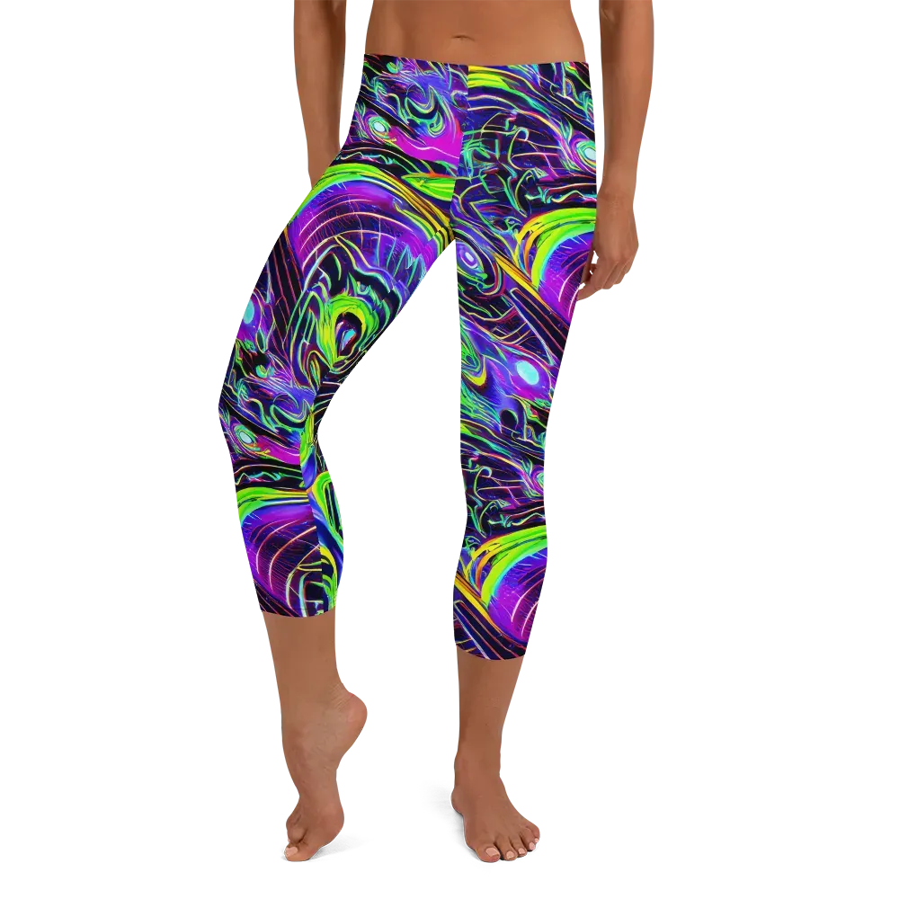 Circuit Bloom on Capri Leggings — Front