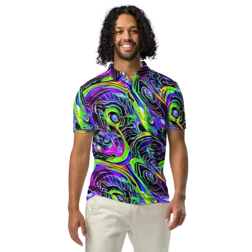 Circuit Bloom on a Men's Slim Fit Polo Shirt