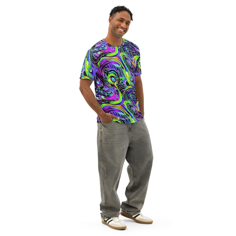 Circuit Bloom on Men's Cotton Crew Neck T-Shirt — Right Front
