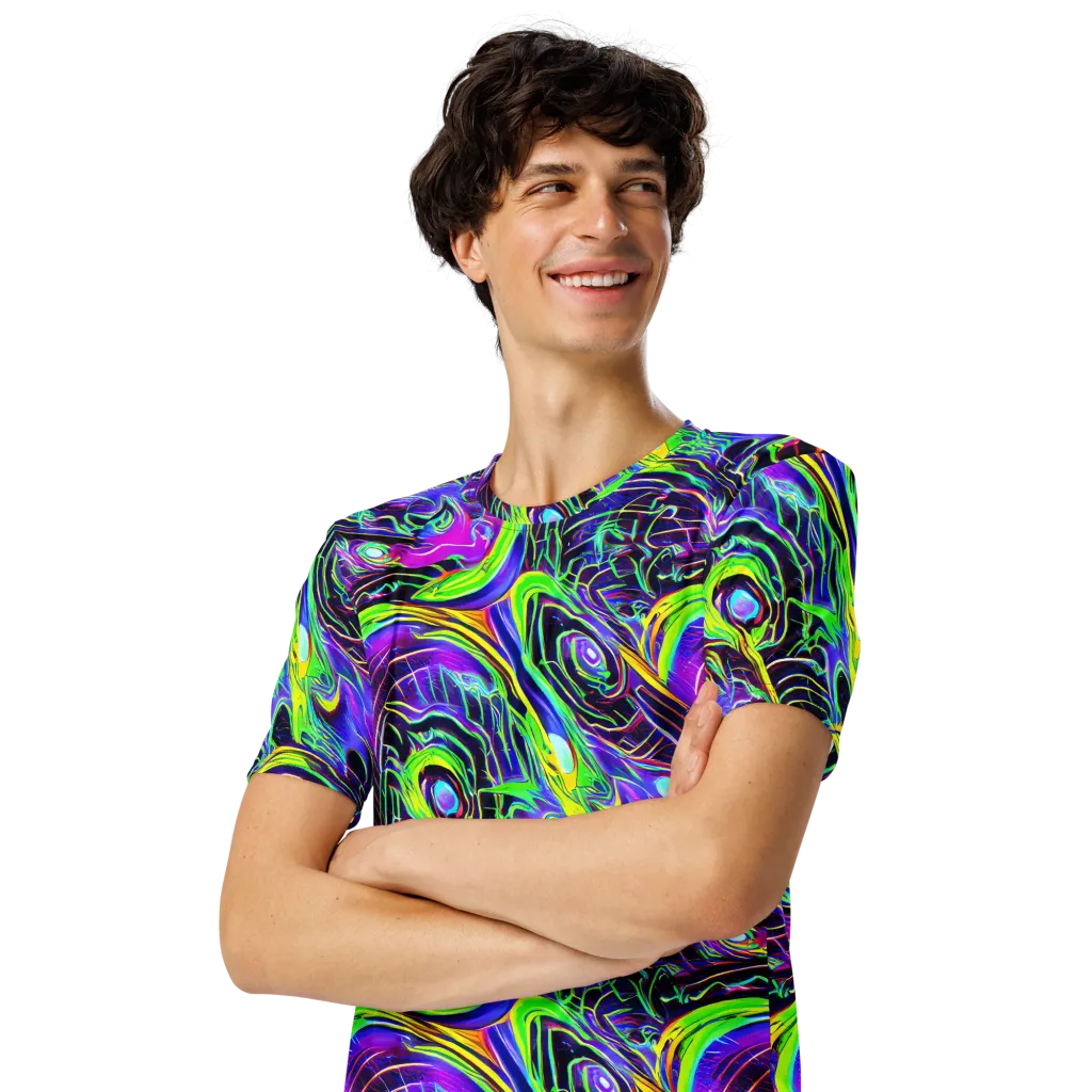 Circuit Bloom on Men's Crew Neck T-Shirt — Left Front
