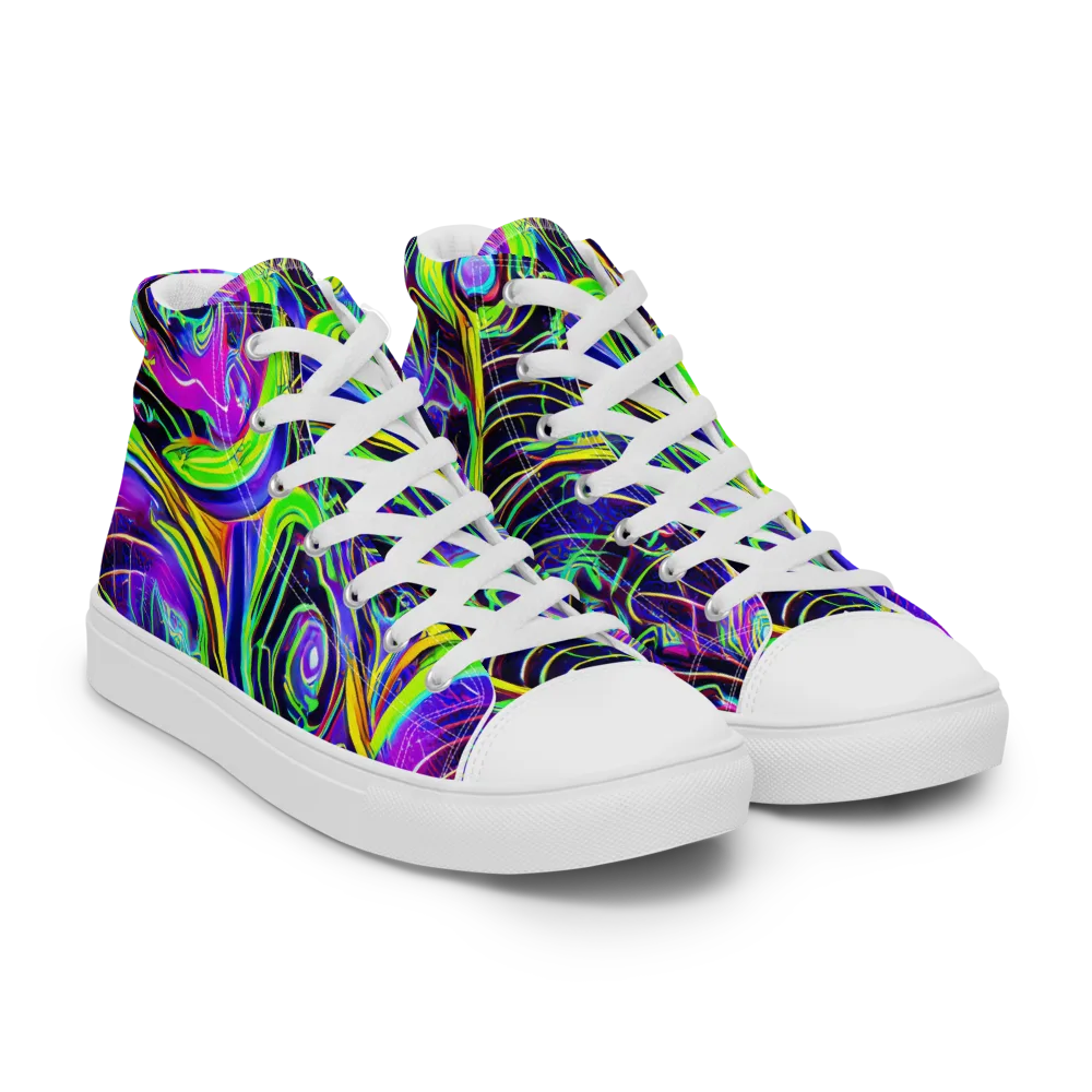 Circuit Bloom on Men's High Top Canvas Shoes — Right Front