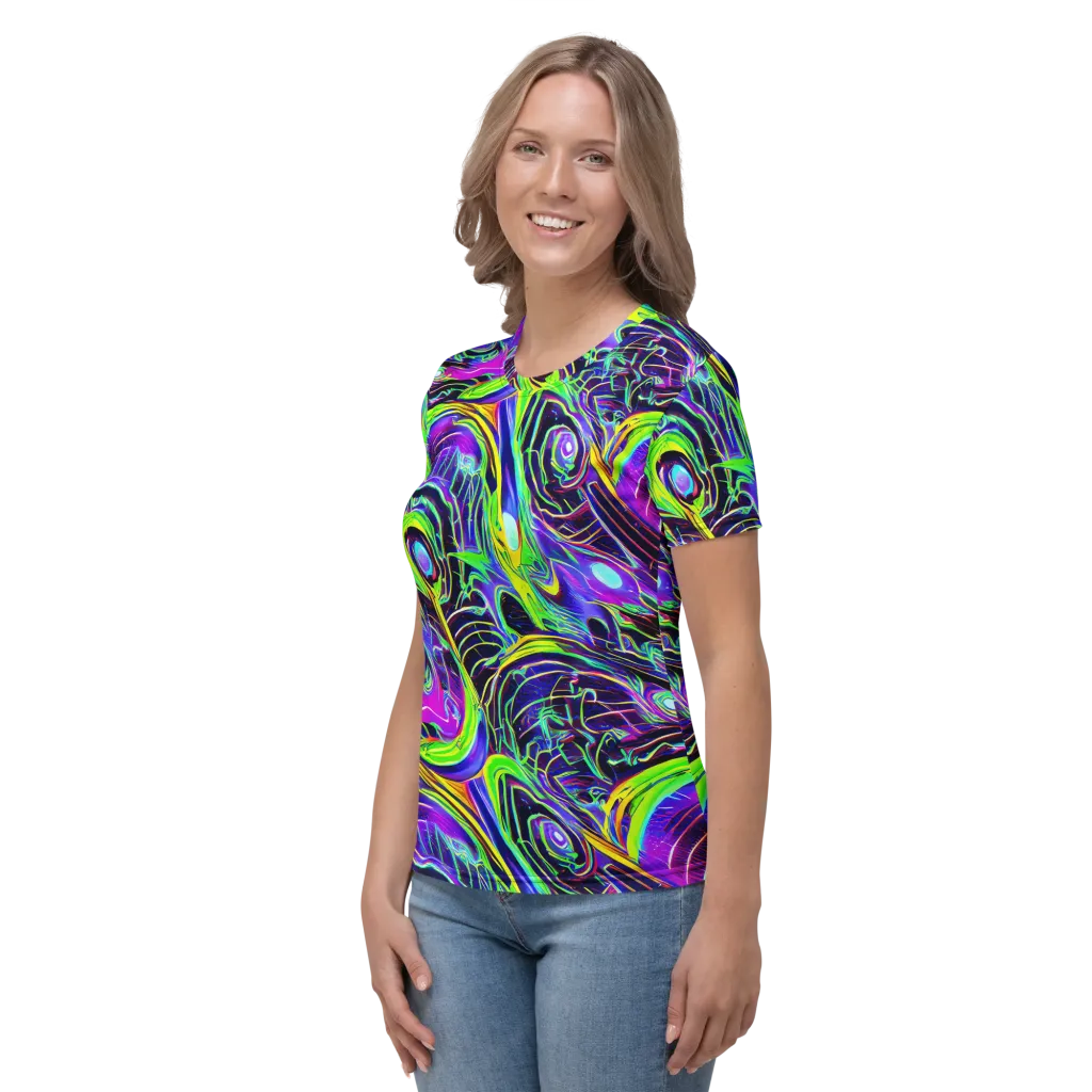 Circuit Bloom on Women's Crew Neck T-Shirt — Left