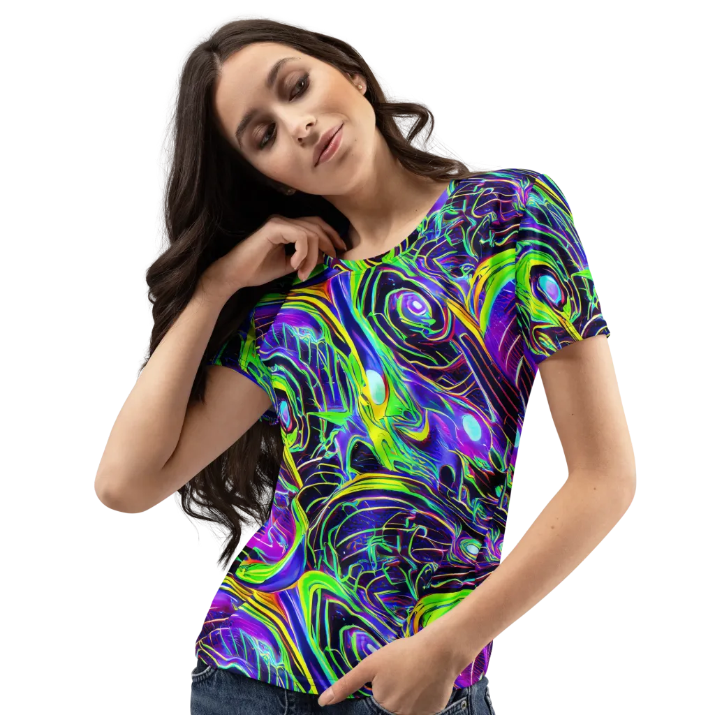 Circuit Bloom on Women's Crew Neck T-Shirt — Left Front