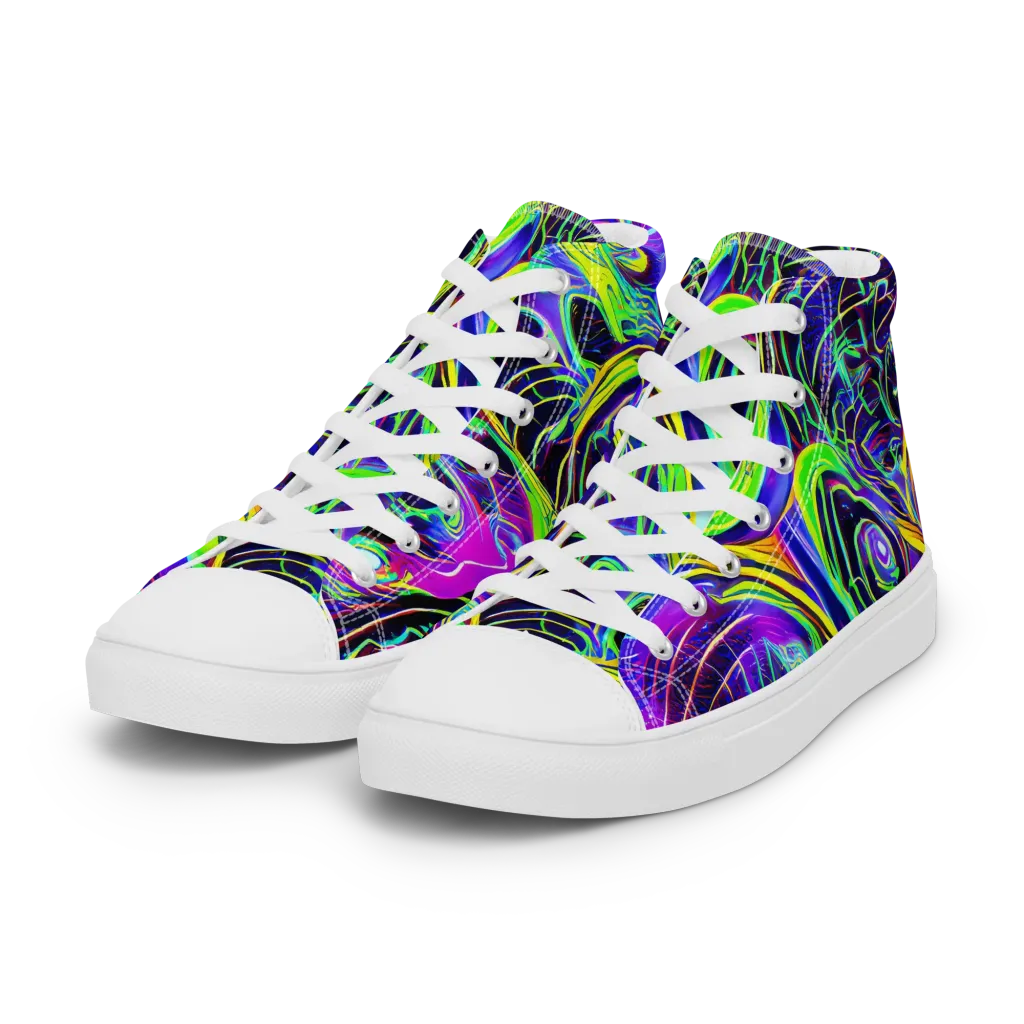 Circuit Bloom on Women's High Top Canvas Shoes — Left Front