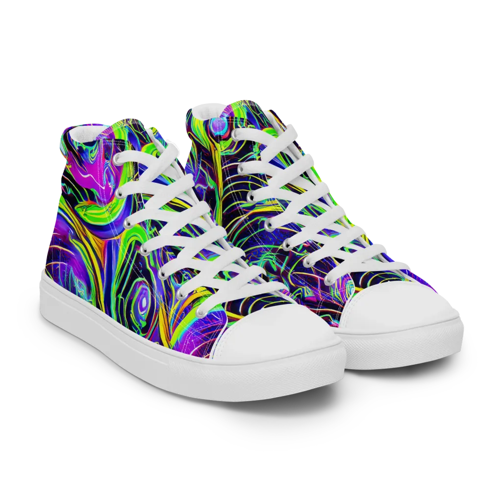 Circuit Bloom on Women's High Top Canvas Shoes — Right Front