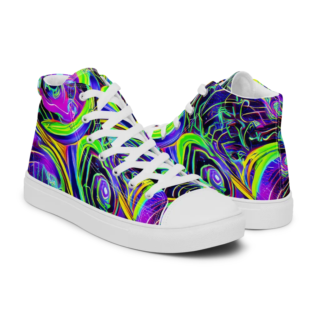 Circuit Bloom on Women's High Top Canvas Shoes — Right