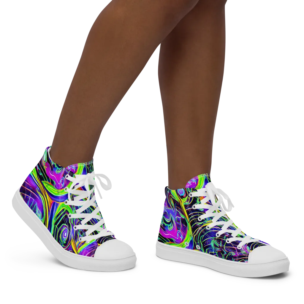Circuit Bloom on Women's High Top Canvas Shoes — Right