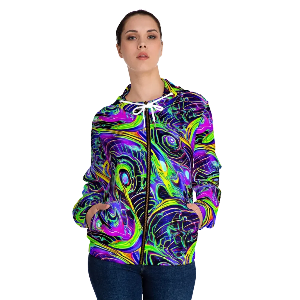 Circuit Bloom on Women's Full-Zip Hoodie — Front On Person