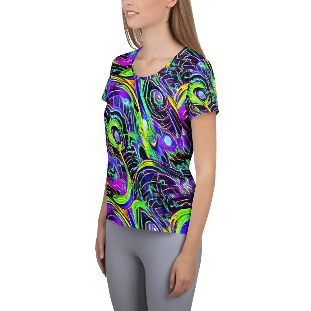 Circuit Bloom on Women's Athletic T-Shirt — Left