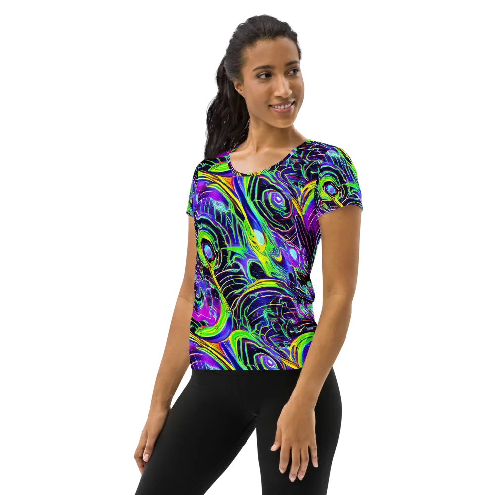 Circuit Bloom on Women's Athletic T-Shirt — Left