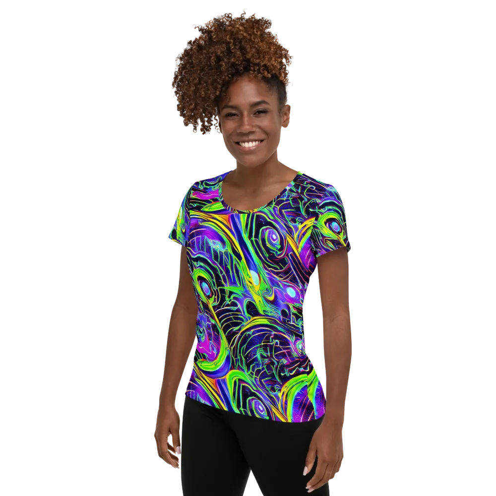 Circuit Bloom on Women's Athletic T-Shirt — Left