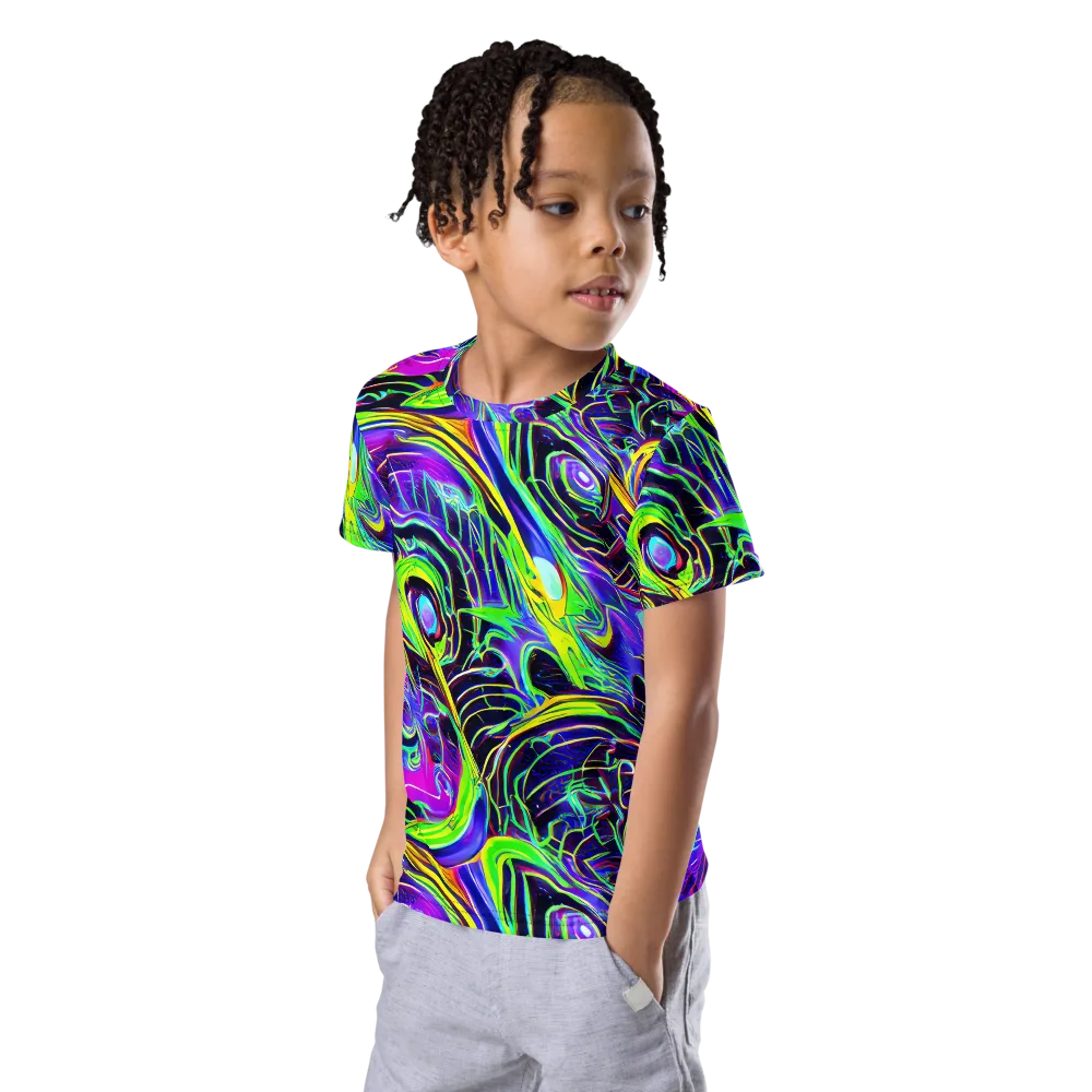 Circuit Bloom on Kids Crew Neck T-Shirt — Left Front