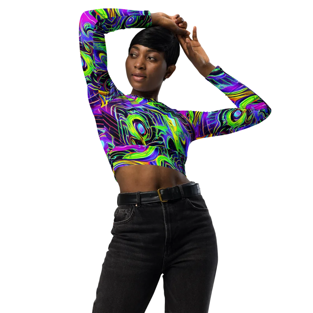 Circuit Bloom on Long Sleeve Crop Top — Front