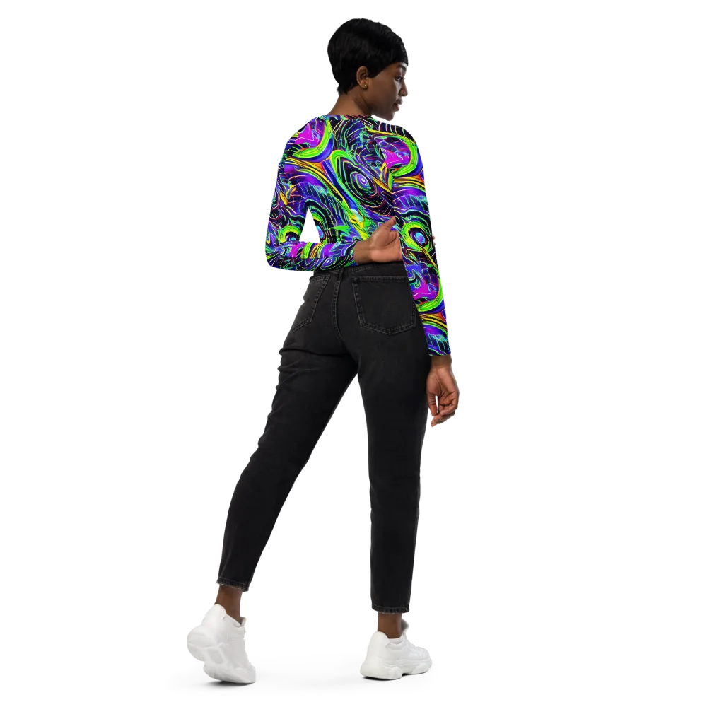 Circuit Bloom on Long Sleeve Crop Top — Right Back