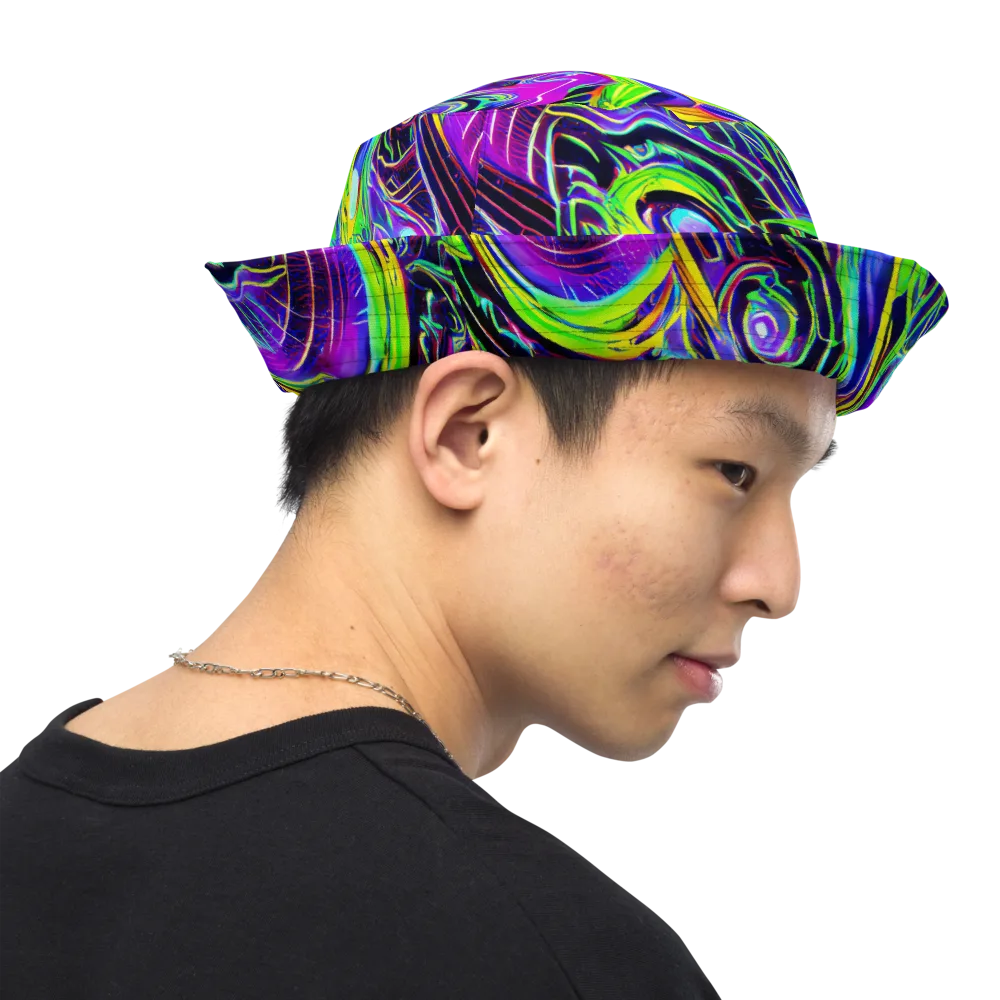 Circuit Bloom on Reversible Bucket Hat — Right Outside