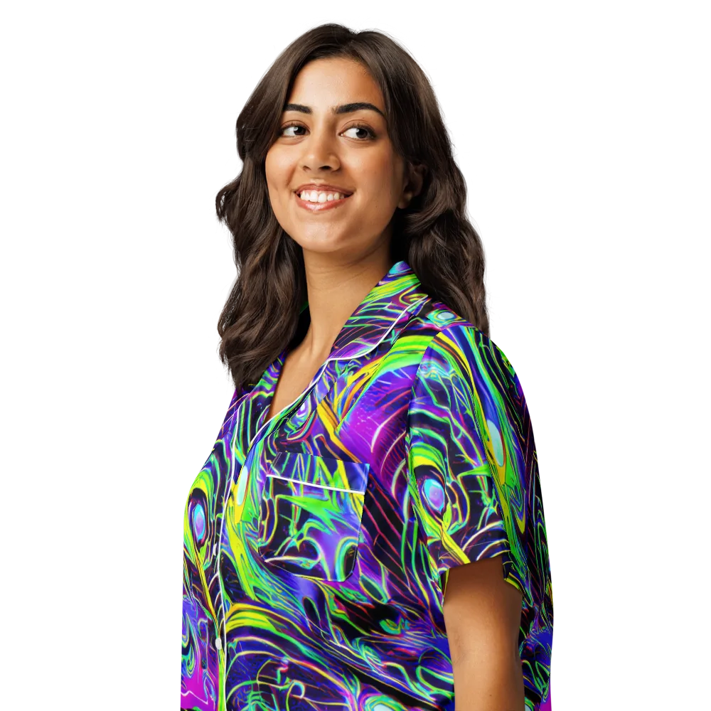 Circuit Bloom on Women's Short Sleeve Pajama Top — Left Front