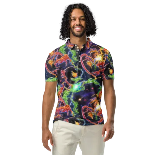 Galactic Flora on a Men's Slim Fit Polo Shirt