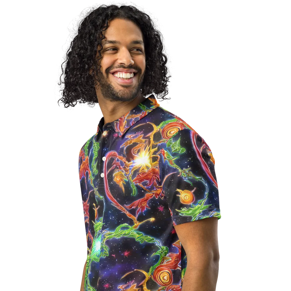 Galactic Flora on Men's Slim Fit Polo Shirt — Left Front