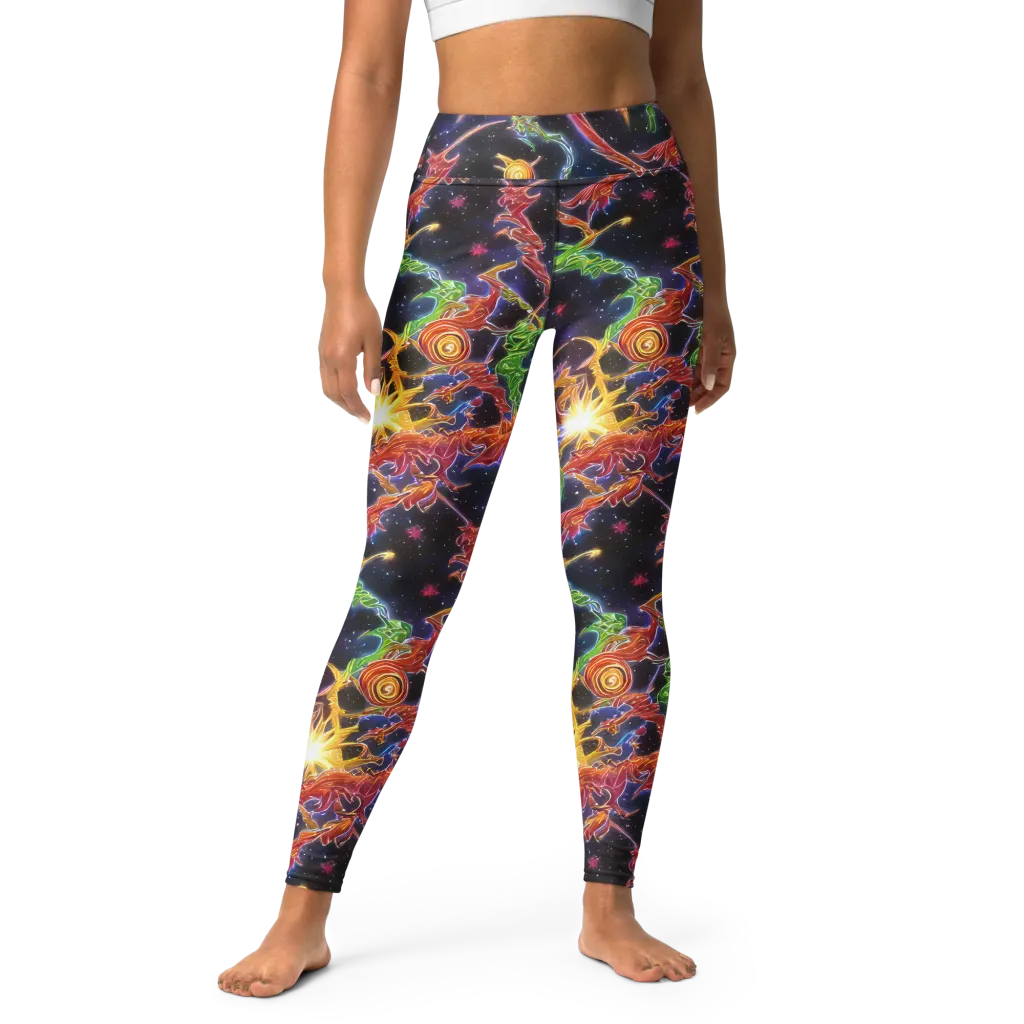 Galactic Flora on Yoga Leggings — Front