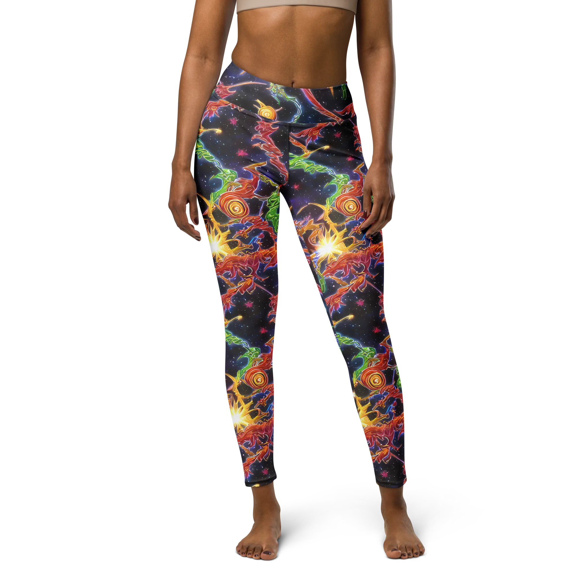 Galactic Flora on Yoga Leggings — Front