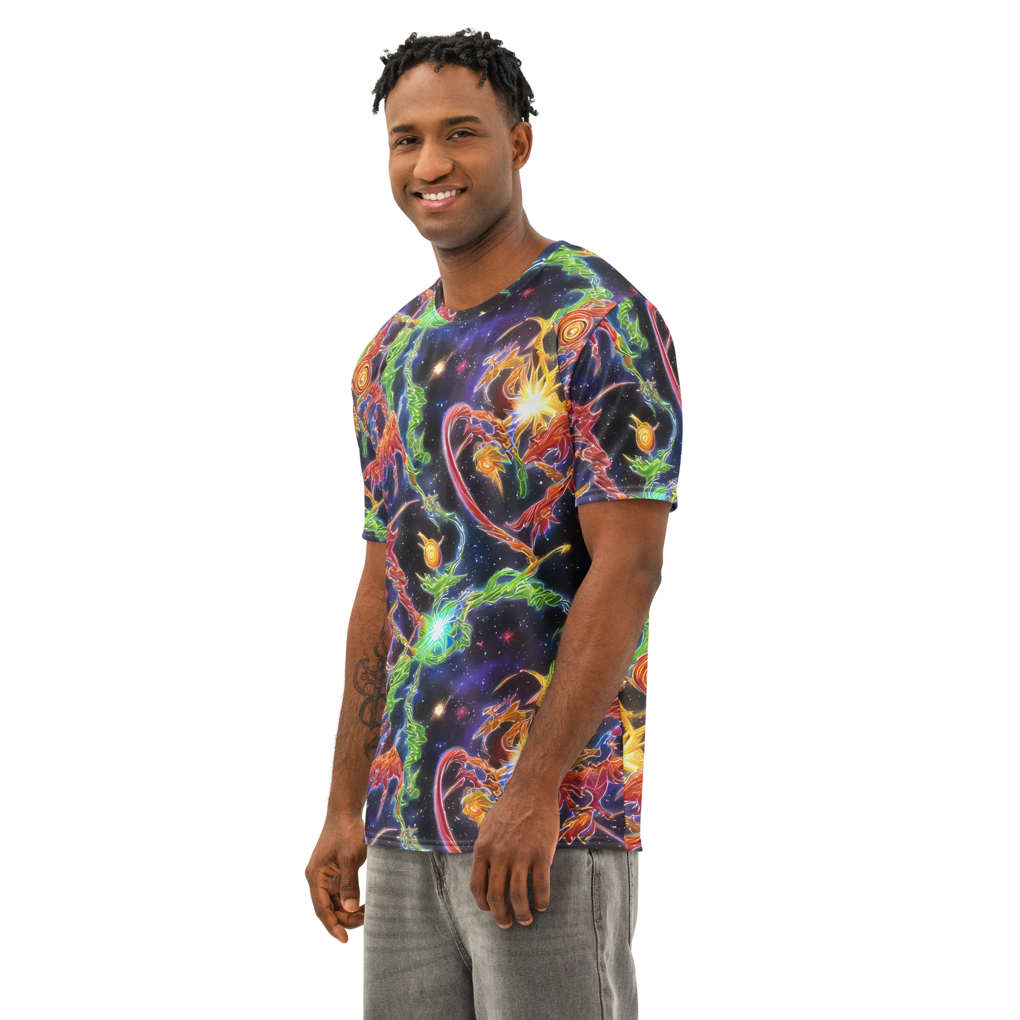 Galactic Flora on Men's Cotton Crew Neck T-Shirt — Left Front