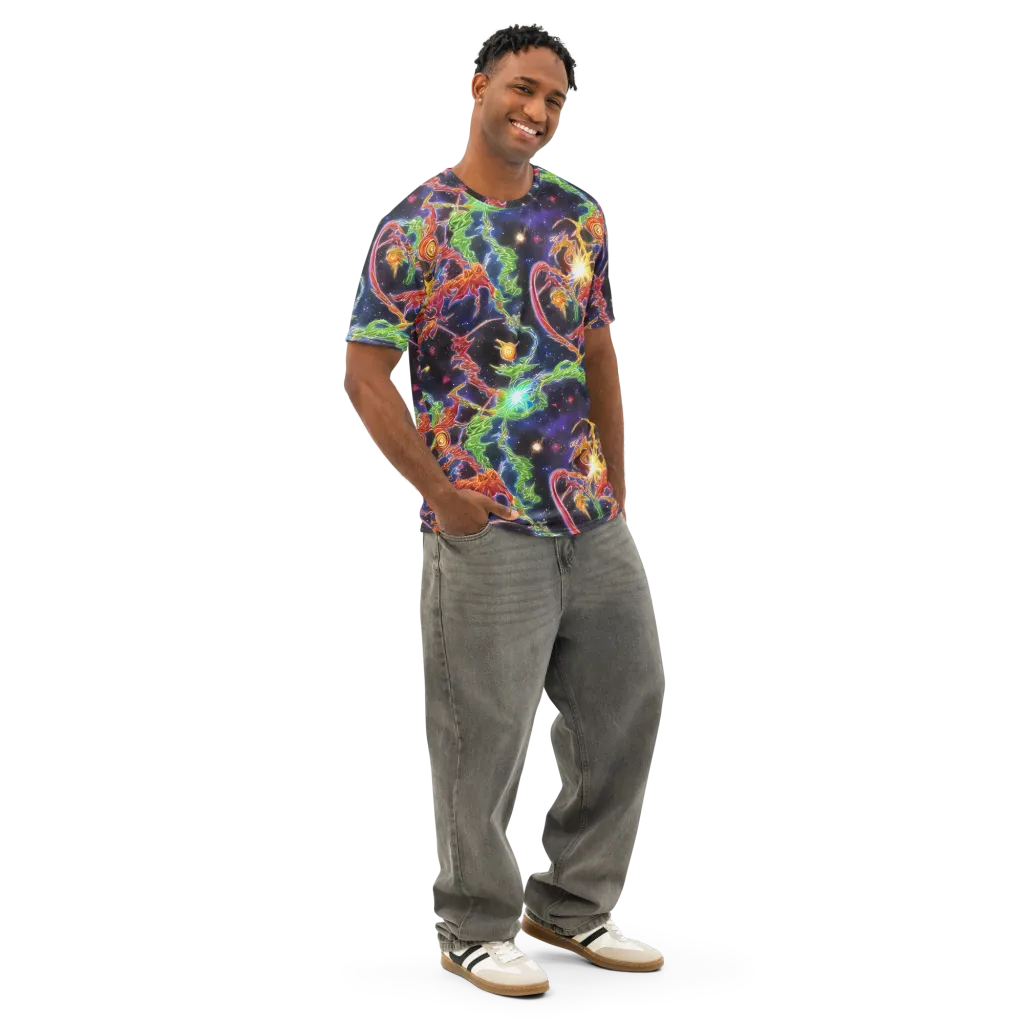 Galactic Flora on Men's Cotton Crew Neck T-Shirt — Right Front