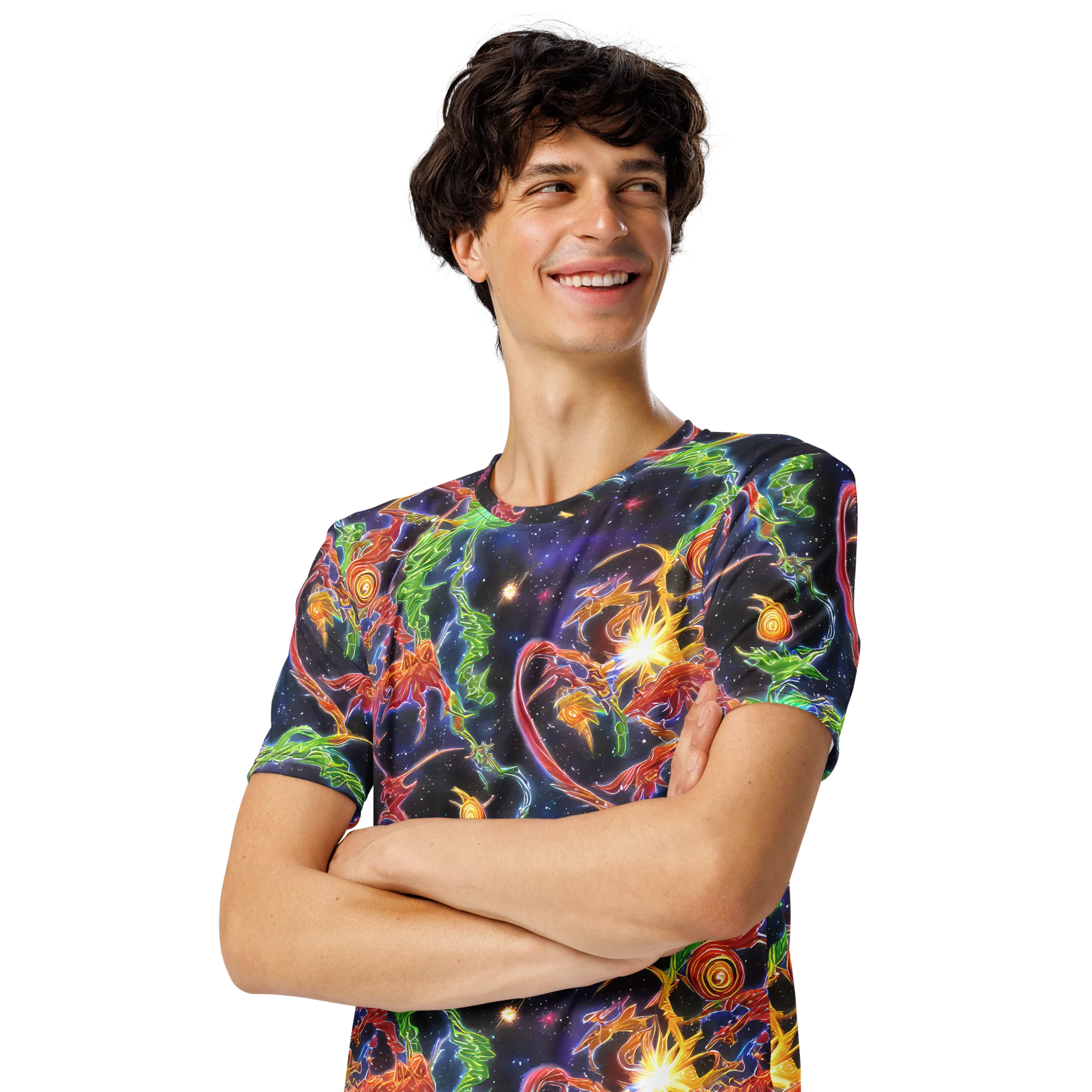 Galactic Flora on Men's Crew Neck T-Shirt — Left Front
