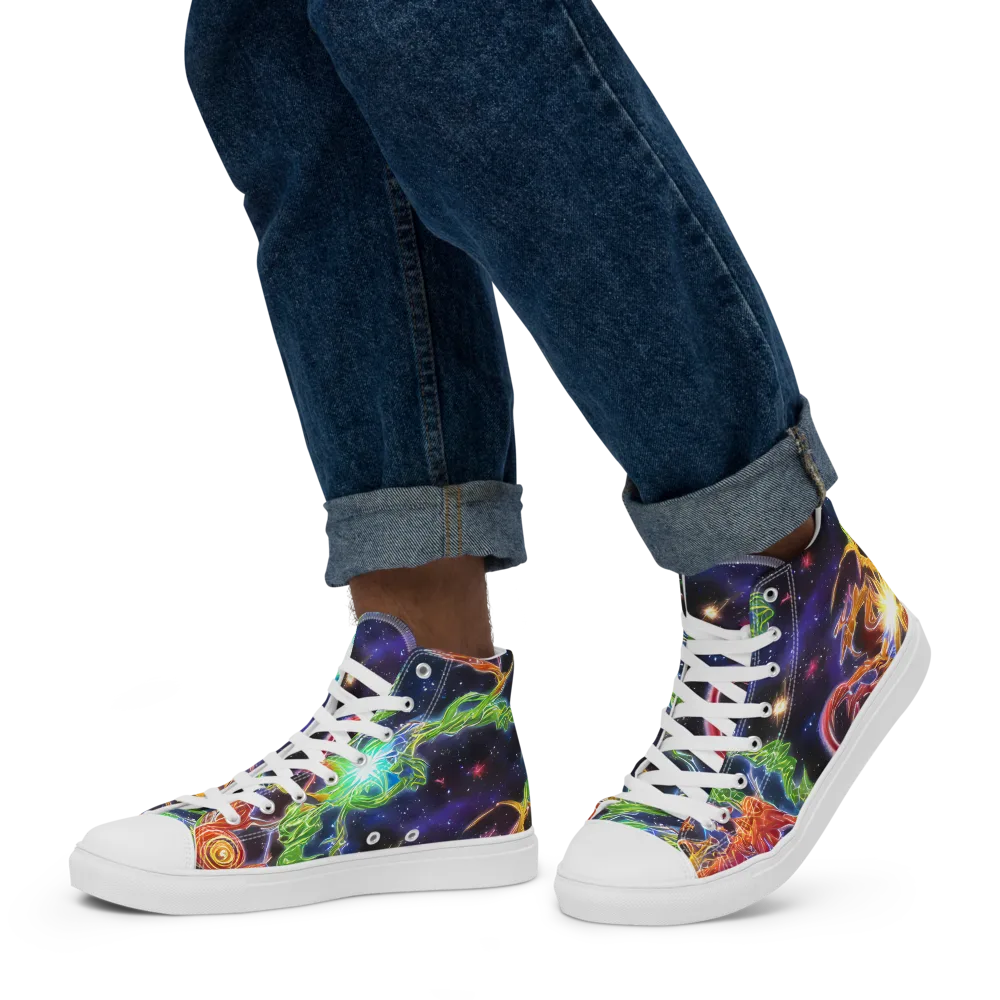 Galactic Flora on Men's High Top Canvas Shoes — Left