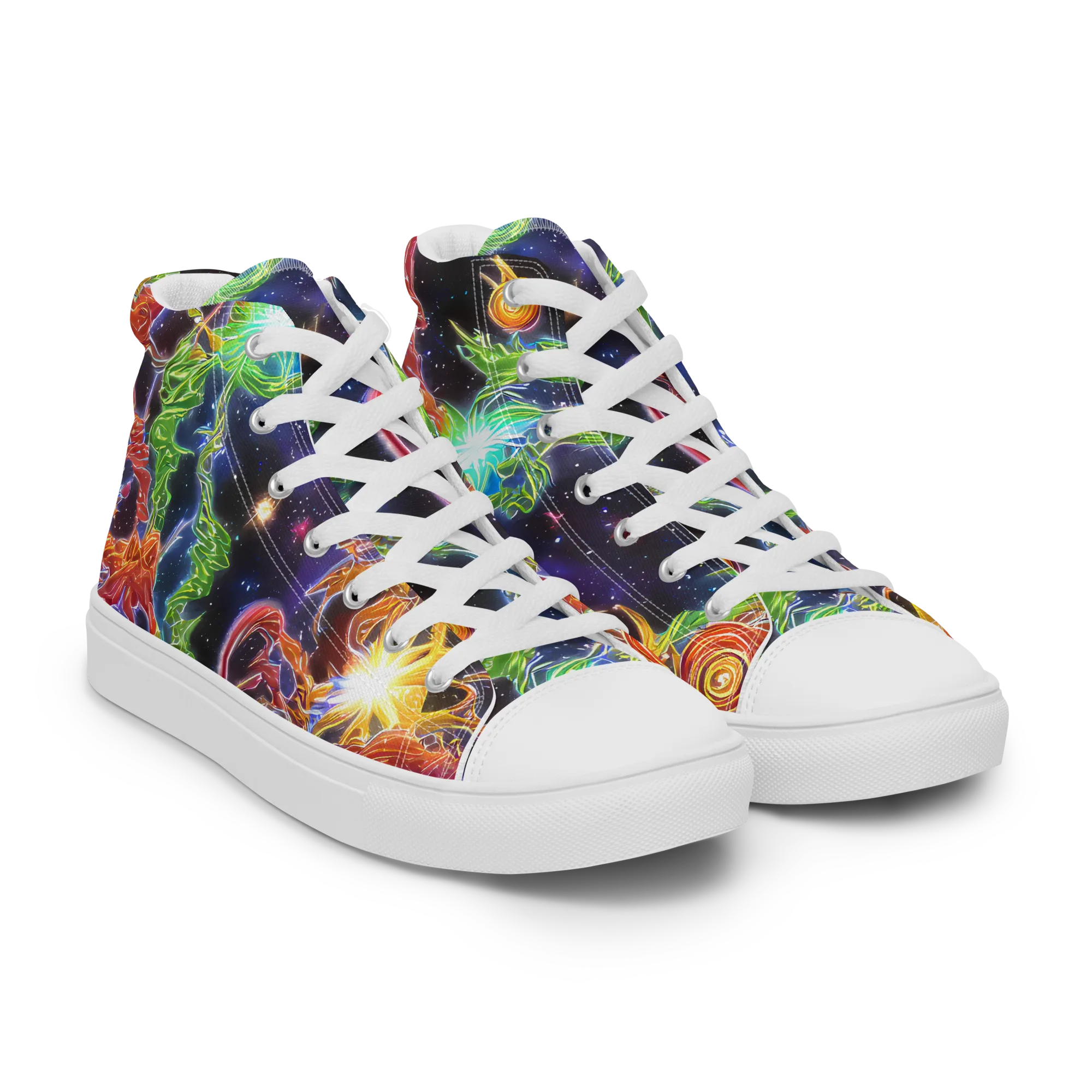 Galactic Flora on Women's High Top Canvas Shoes — Right Front