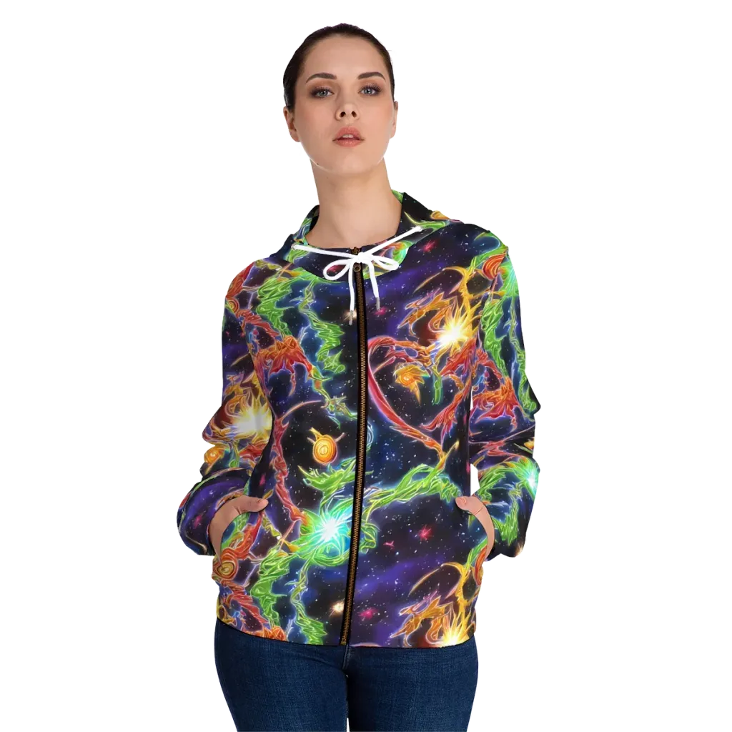 Galactic Flora on Women's Full-Zip Hoodie — Front On Person