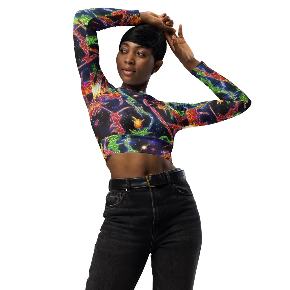 Galactic Flora on Long Sleeve Crop Top — Front