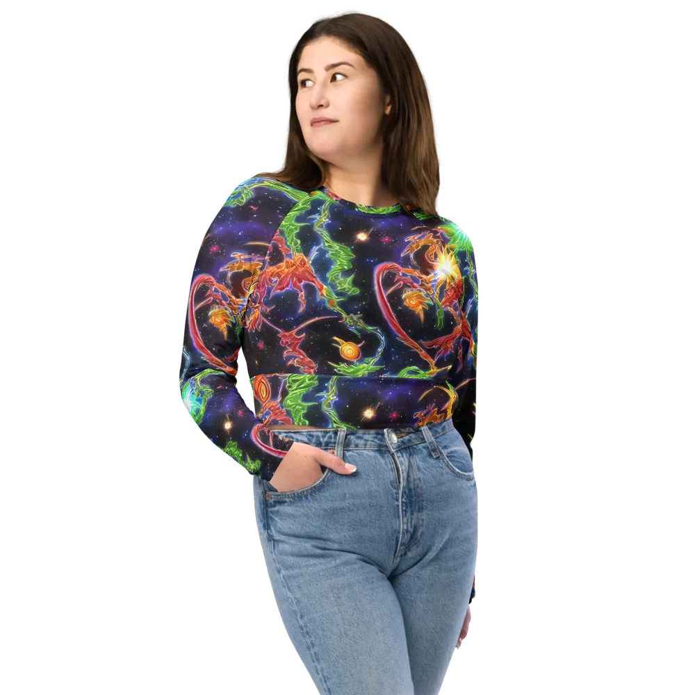 Galactic Flora on Long Sleeve Crop Top — Front