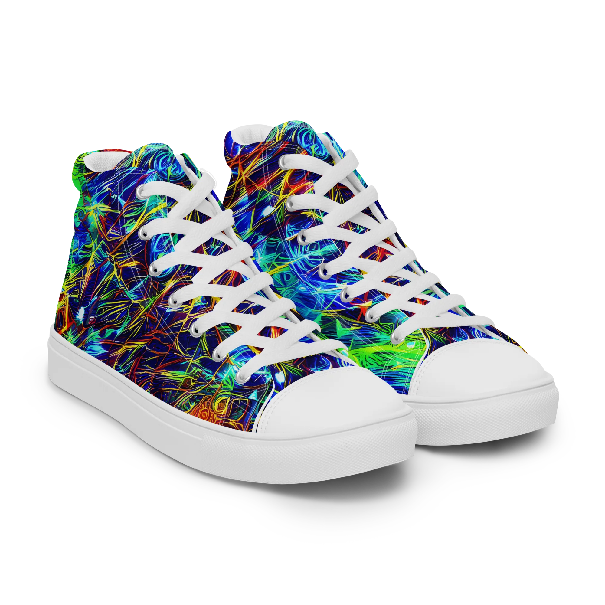 Limefire Cartography on Men's High Top Canvas Shoes — Right Front