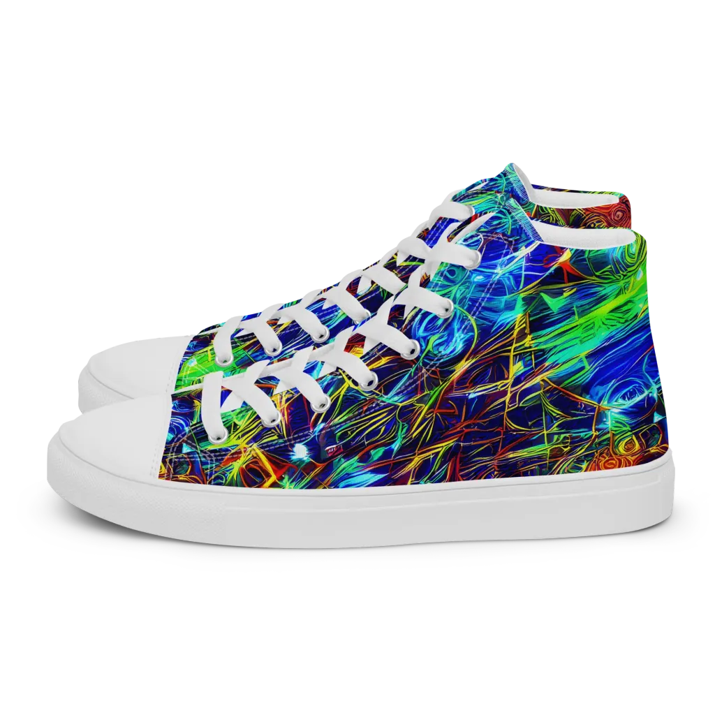 Limefire Cartography on Men's High Top Canvas Shoes — Left