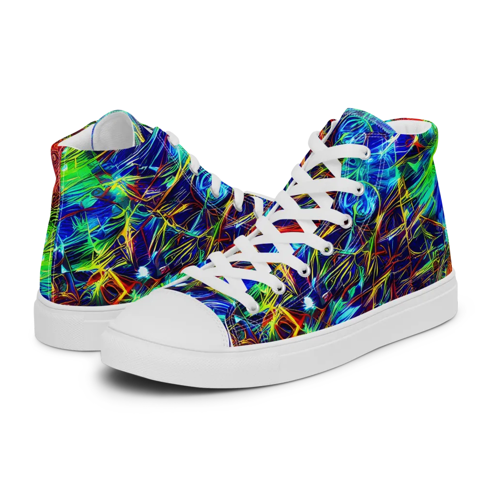 Limefire Cartography on Men's High Top Canvas Shoes — Left