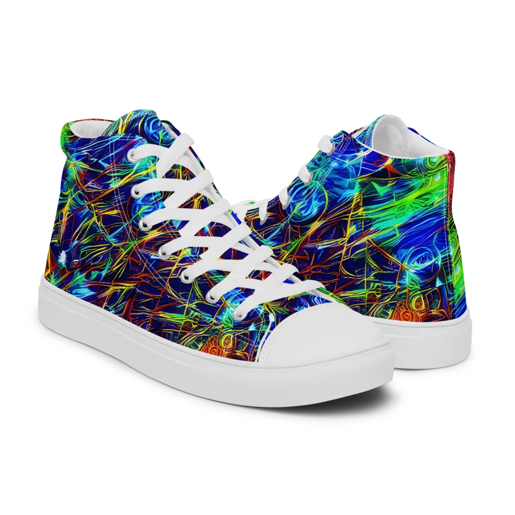 Limefire Cartography on Men's High Top Canvas Shoes — Right