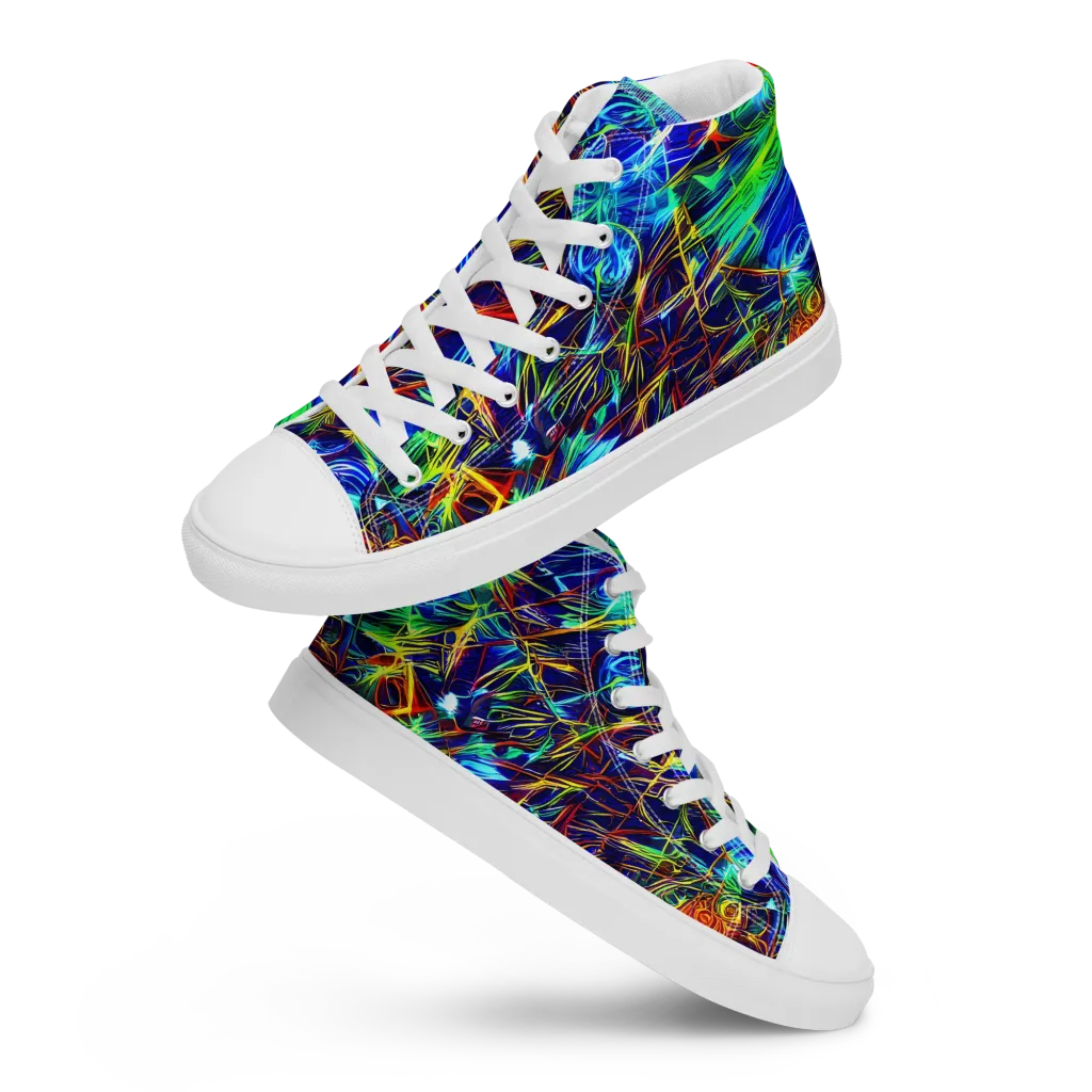 Limefire Cartography on Men's High Top Canvas Shoes — Front