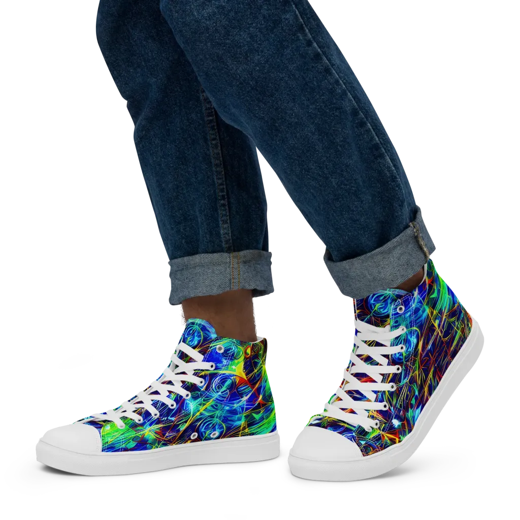 Limefire Cartography on Men's High Top Canvas Shoes — Left