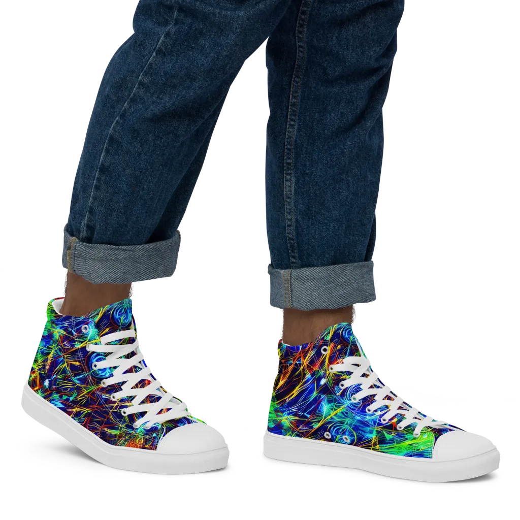 Limefire Cartography on Men's High Top Canvas Shoes — Right
